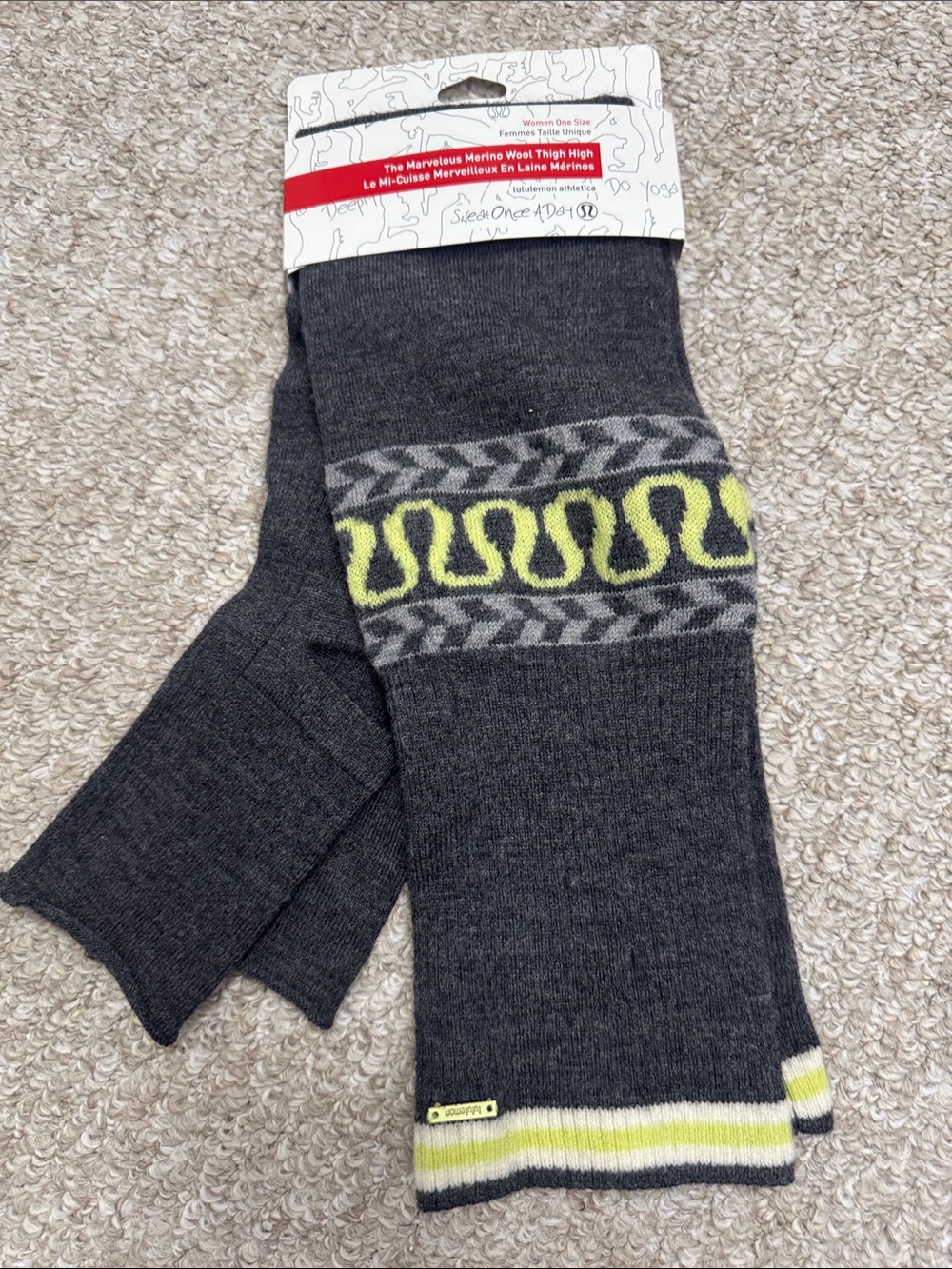 lululemon athletica Charcoal Thigh-High Socks with Neon Yellow Accents